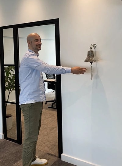 Johannes, global sales manager at Paperturn, ringing the sales bell Johannes, global sales manager at Paperturn, ringing the sales bell
