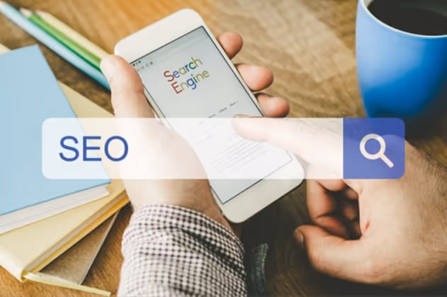 A Google search showing the letters SEO in the search bar A Google search showing the letters SEO in the search bar