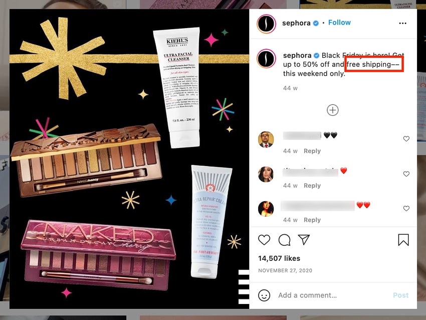Sephora Black Friday promotion example