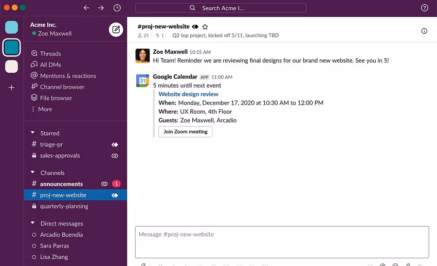Slack dashboard Slack dashboard