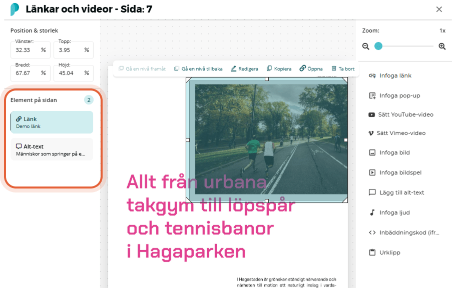 Exempel på ett alt-textfält och ett länkfält, där länken är placerad ovanför alt-texten Exempel på ett alt-textfält och ett länkfält, där länken är placerad ovanför alt-texten