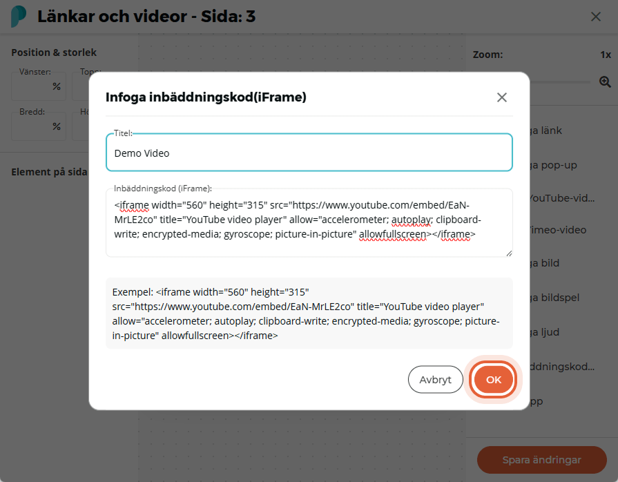 En inbäddningskod och en titel för en YouTube-video med titeln 
