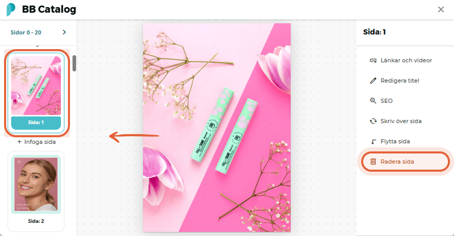 Omorganiserad produktsida med två gröna BB-produkter och rosa blomblad