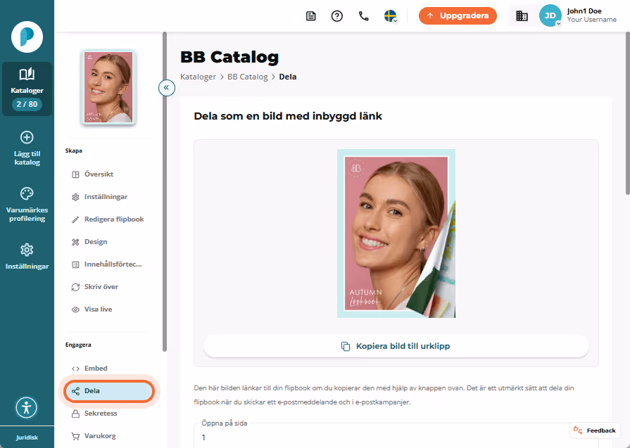 Skärm för bilddelning med markerad 