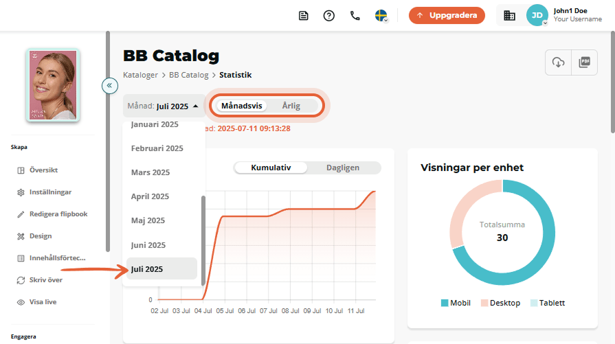 Månatligt filter valt för statistik över blädderbok, rullgardinsmeny utvecklad. Månatligt filter valt för statistik över blädderbok, rullgardinsmeny utvecklad.