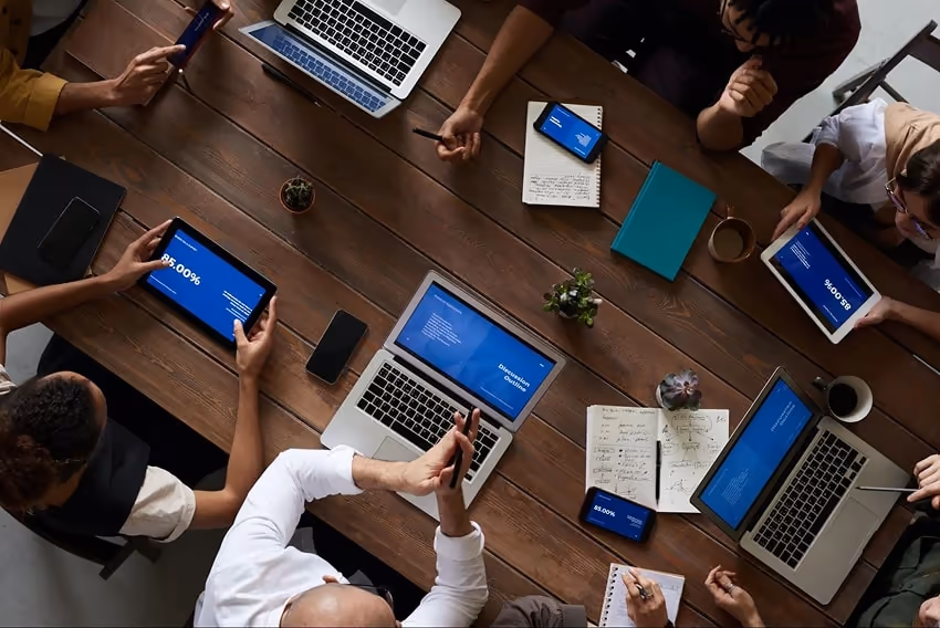 A team in a meeting. A team in a meeting.