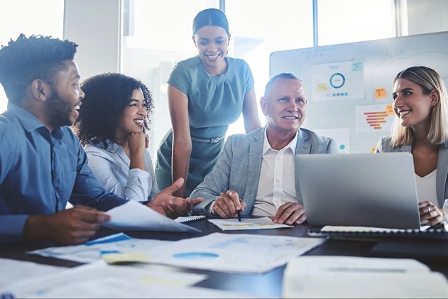 A group of people in a company meeting 
