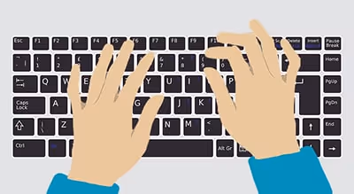 Graphic of hands typing on keyboard