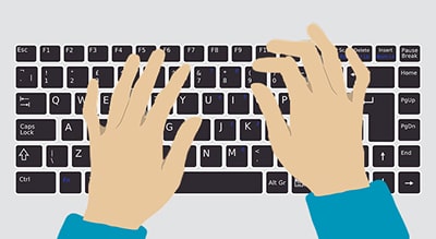 Graphic of hands typing on keyboard