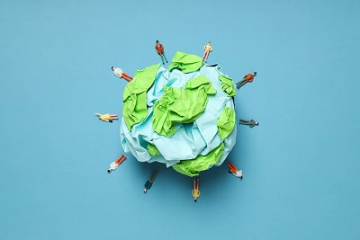 Planet Earth with characters around it Planet Earth with characters around it