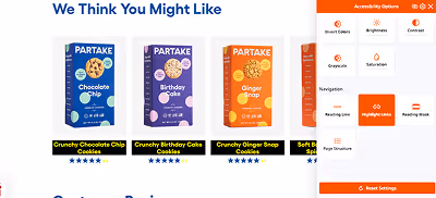 Website with Accessibility options tab open Website with Accessibility options tab open