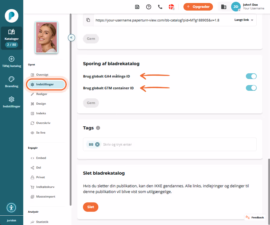 Abschnitt Flipbook Tracking mit aktivierten Schaltern Globale GA4 Mess ID verwenden und Globalen GTM Abschnitt Flipbook Tracking mit aktivierten Schaltern Globale GA4 Mess ID verwenden und Globalen GTM