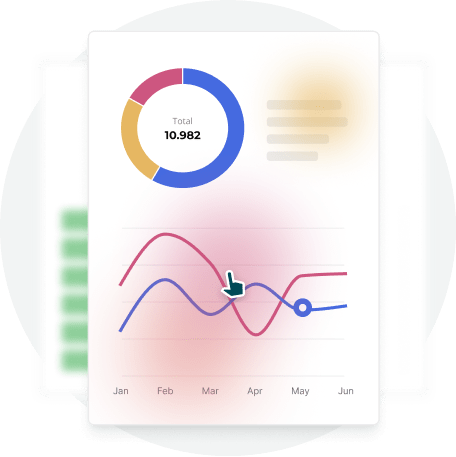 Lead capture analytics dashboard with donut chart and monthly performance line graph in Paperturn Lead capture analytics dashboard with donut chart and monthly performance line graph in Paperturn