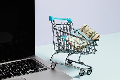 Shopping cart with money