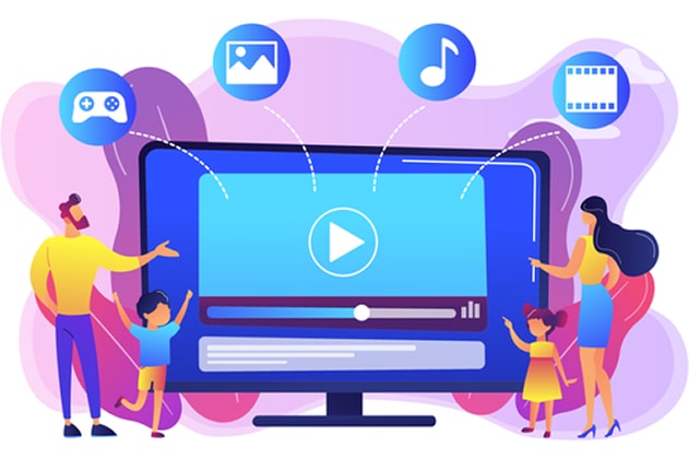 Variety of interactive content on computer