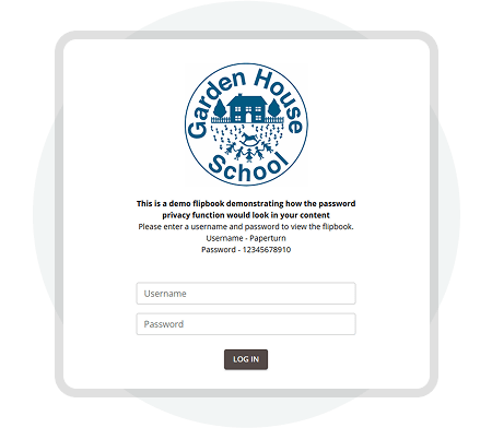 Password-protected digital publication login screen demonstrating Paperturn’s privacy and access con Password-protected digital publication login screen demonstrating Paperturn’s privacy and access con